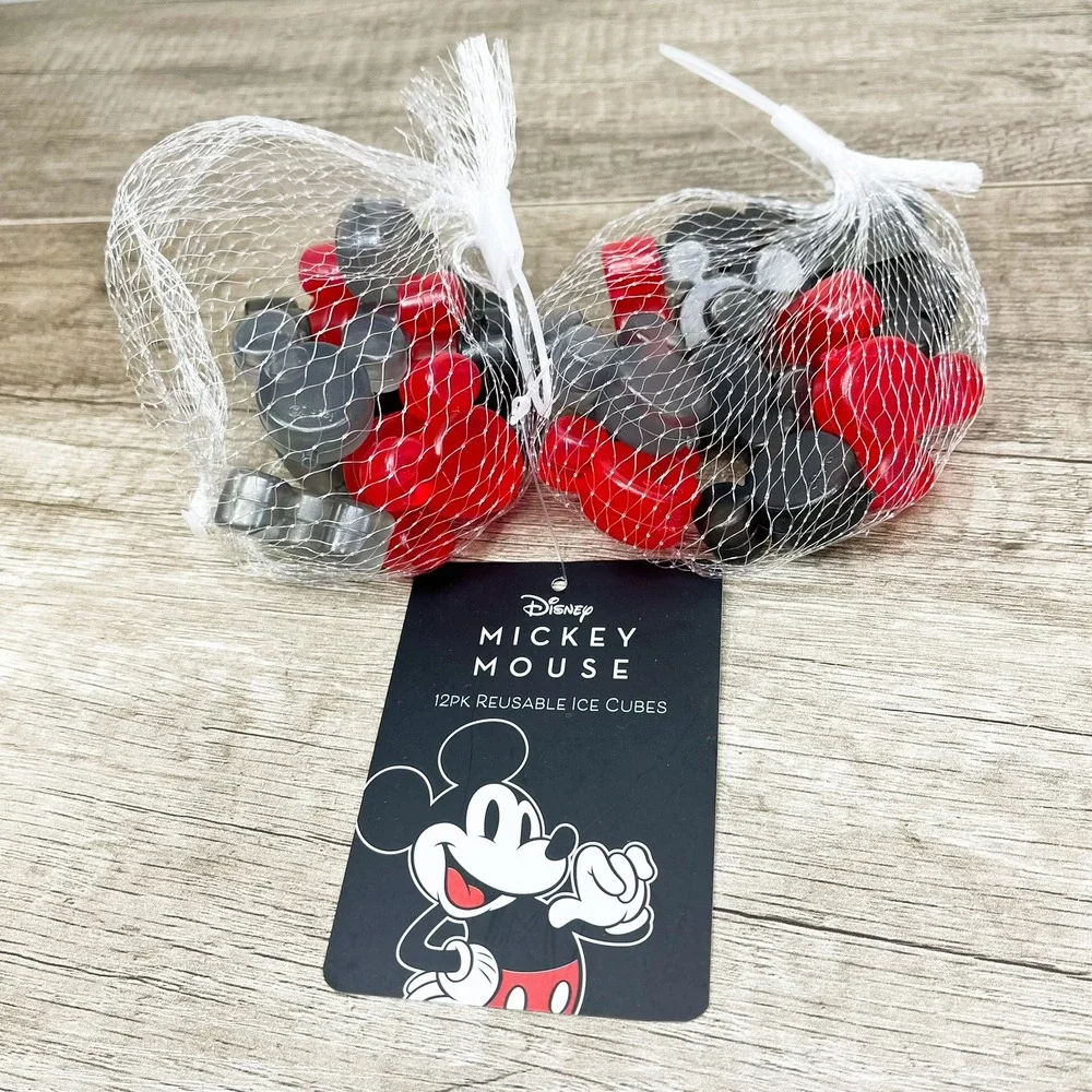 2 Disney Mickey Mouse Reusable Ice Cubes 12 Pack Red Grey Plastic New